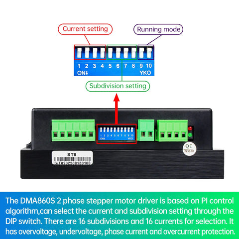 Front view of DMA860S Beast Mode 2 Phase Stepper Motor Driver for CNC Machines with 8.2A Max, digital microstep controller.