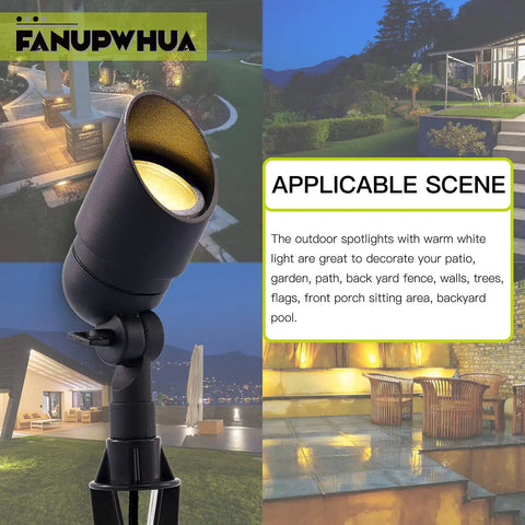Low Voltage 12V 5W MR16 LED Landscape Lights cast aluminum spotlight with warm white illumination in outdoor scene