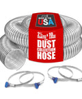 Two And A Half Inch By Twenty Foot PVC Dust Collection Hose Clear Flexible See Through Puncture Resistant Pro Grade Heavy Duty With Carbon Steel Wire Made In USA For Home Workshops And Woodworking Dust Collection coiled with clamps