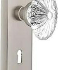 Oval Fluted Crystal Glass Door Knob Set With Keyhole Plate, Double Dummy, Satin Nickel Finish, Old School Mounting For Interior Doors