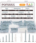Top Shelf Carbon Steel Wood Screws Assortment Kit With Zinc Plated Finish And Drywall Anchors, 230 pcs, various lengths and anchors.