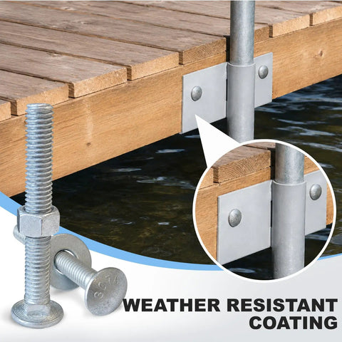 Image of wooden deck using Three Eighths By Nine Inch Carriage Bolt Kit Fifty Pack Grade 307A Hot Dip Galvanized Hardware Kit.