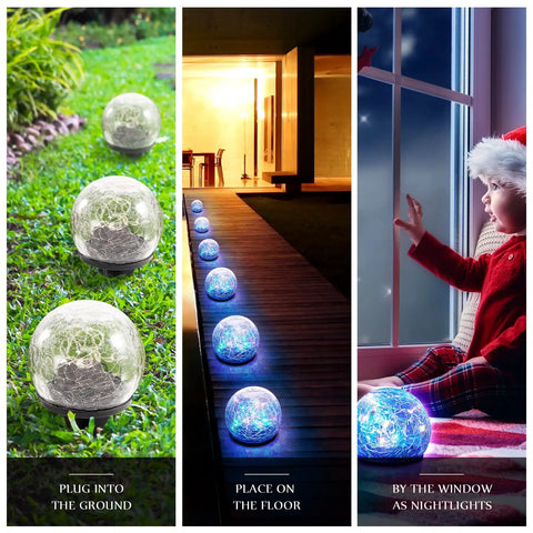 Dope Solar Globe Lights For Outdoor Pathway And Garden Waterproof LED Cracked Glass Balls 12 Pack Three Point Nine Inch
