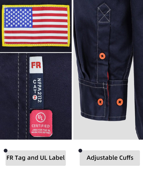 Lightweight Flame Resistant Welding Shirt For Men NFPA 2112 Certified with FR Tag, UL Label, and Adjustable Cuffs
