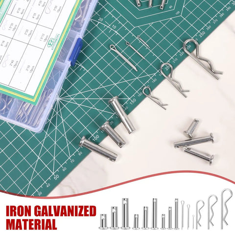 Premium 304 Stainless Steel Clevis Pin And Cotter Pin Kit with 122 Pieces Shown on Cutting Mat