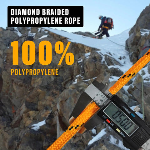 Heavy Duty Diamond Braided Polypropylene Nylon Rope Mix Half Inch 50 Ft Orange Workhorse Rope For Camping Hiking Climbing