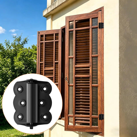 8 Pack Stainless Steel Spring Self Closing Door Hinges With Reinforced Wave Steel Frame on wooden louver shutters