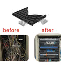 Comparison of server rack before and after using 1U 19 Inch Rack Mount Cable Management System With Horizontal Duct Raceway And 24 Finger Channel