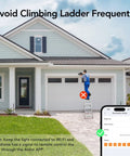 Motion Sensor Outdoor Lights With 450 Degree Wide Adjustment installed on house with Aidot APP display, person on ladder
