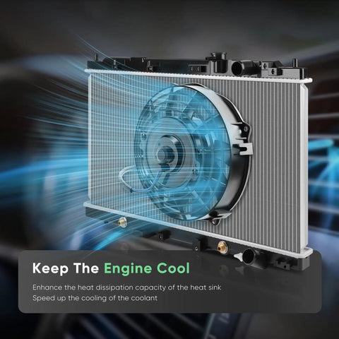 Straight Shot Engine Cooling Fan Assembly Compatible With Buick Verano 2.4L And Chevy Cruze 1.4L 1.8L with a clear view of fan and radiator design.