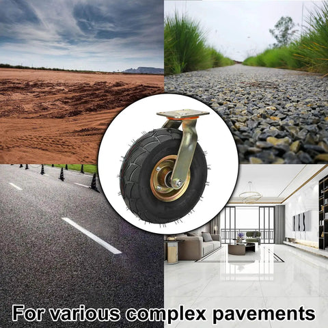 Set Of Four Rock Solid Pneumatic Caster Wheels With Smooth Rolling Rubber Tires For Cart And Furniture Moving Industrial Grade Hauling Gear With No Nonsense Real Deal Build on various complex pavements.