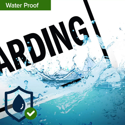 No Skateboarding Sign 10x14 Inches Built From Rust Free Aluminum Weatherproof Fade Resistant Outdoor Sign For Shops Yards And Entrances Made In USA Weatherproof Durable Signage with water splash effect highlighting waterproof feature