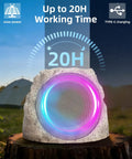 Rock Style Outdoor Bluetooth Speakers With Lights For Patio And Pool, Waterproof, Solar Powered, showing 20H working time