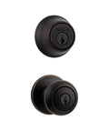 Cove Entry Knob And Single Cylinder Deadbolt Combo Pack In Venetian Bronze, Universal Handing For Right Or Left Doors