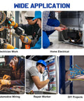 Electricians and repair workers using the 6 In 1 Ratchet Crimping Tool Set With Interchangeable Dies for various applications.