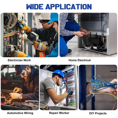 Electricians and repair workers using the 6 In 1 Ratchet Crimping Tool Set With Interchangeable Dies for various applications.