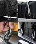 Beefy 8 Piece T Track Mount Tie Down Anchor Kit For Roof Rack With M8 Stainless Steel Eye Bolts Nuts And Washers Track Bolts For Holding Bungee Cords And Rope Hooks Black Heavy Duty Cargo Security Gear in use on various roof rack setups.