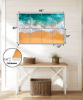 Ocean Wave Acoustic Wall Panels To Soak Up Room Echo Self Adhesive Coastal Design Tiles, 48"x32" size shown in modern home decor.