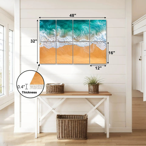 Ocean Wave Acoustic Wall Panels To Soak Up Room Echo Self Adhesive Coastal Design Tiles, 48"x32" size shown in modern home decor.