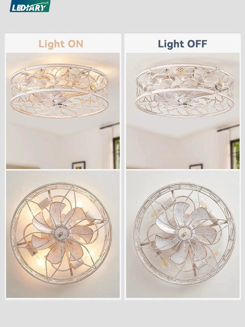 Total Game Changer Caged Ceiling Fan With Bright Light And Remote, Flush Mount Fandelier with light on and off options.
