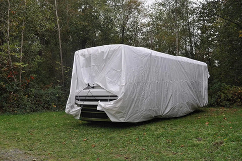 Heavy Duty Poly Tarp 10x15 Feet White covering a vehicle, outdoors, demonstrating weather resistance and multi-purpose use.