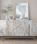 Cabinet covered in Blue Gold Marble Contact Paper 31.5x157 In Peel And Stick Vinyl Wallpaper for Cabinets Walls Countertops Shelves Drawers