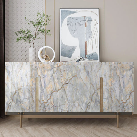 Cabinet covered in Blue Gold Marble Contact Paper 31.5x157 In Peel And Stick Vinyl Wallpaper for Cabinets Walls Countertops Shelves Drawers