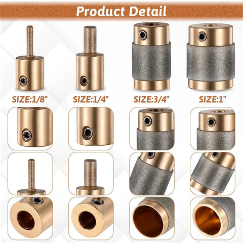 Stained Glass Diamond Grinder Bit Set With 1 3/4 Inch, 1/4 Inch, And 1/8 Inch Heads, Brass Core, Beefed-Up Tool Kit displayed