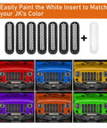 Matte Black Front Mesh Grille Inserts For 2007 2015 Jeep JK Wrangler And Unlimited With Round Slot Grilles 7 Inserts 1 White Accent