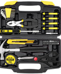 Yellow 40 Piece Home Tool Set With Plastic Toolbox Case showing tools for DIY repairs