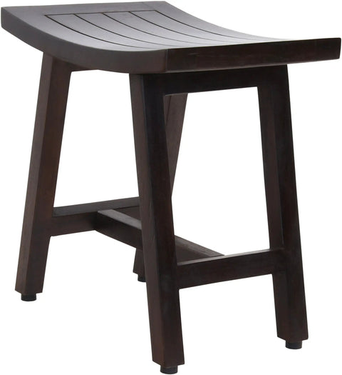 18-Inch Teak Shower Bench With Mocha Shield Finish for a sturdy spa seat in any shower, waterproof easy mount durable teak bath furniture