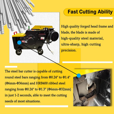 Electric Steel Rebar Cutter Heavy Duty Metal Bar Cutting Machine For Reinforcing Steel with visible cutting mechanism.