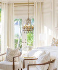 Four Light Crystal Chandelier in Antique Gold 14 Inch Diameter Dining Room Pendant Swag Light With Teardrop Beads in bedroom