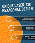 Unique laser-cut hexagonal design on orange pad from 6.5 Inch Buffing Pad Sampler Kit For Auto Detailing, 4 Piece Set.