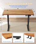 Yihayo Electric Standing Desk For Short People With 48 By 24 Inch Surface And Rustic Brown Finish showing height and design features.