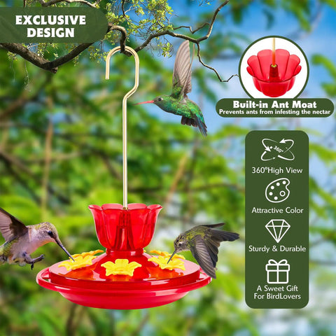 Two Pack 7 Oz Hummingbird Feeders For Outdoors Hangin Ant And Bee Proof With 6 Feeding Ports And Perches Built In Ant Moat