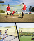 Collapsible 12x6 ft portable soccer goal with rust-proof frame used for backyard, beach, and soccer field practice