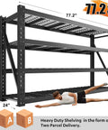 Beefy 8000 Lbs Capacity Garage Shelving System, 77 Inch Wide Heavy Duty Industrial Shelves, 2000 Lbs Per Shelf, Built Tough With Crossbeams And Steel Mesh For Maximum Load And Ultra Organized Space, 77.2W x 72H x 24D
