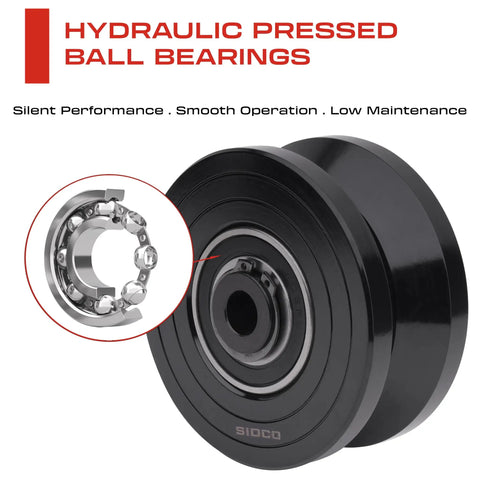 Heavy Duty 3.5 Inch V Groove Gate Wheel With Weldable Wheel Box For Sliding Metal Gates Inverted V Shape Zinc Plated Steel 1500 Lb Load Capacity Half Inch Bore Track Wheel featuring hydraulic pressed ball bearings