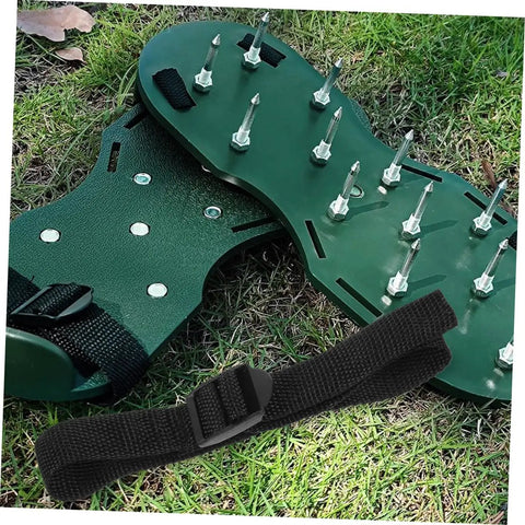Adjustable Lawn Aerator Shoes Straps With Durable Spiked Shoelaces 16 Pack on grass for Gardening and Lawn Care