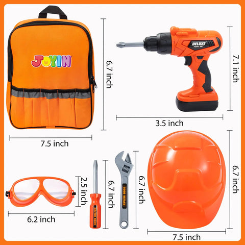 32 Piece Kids Tool Set With Construction Backpack, Realistic Toy Drill And Replaceable Bits, Helmet, Goggles And More Tools