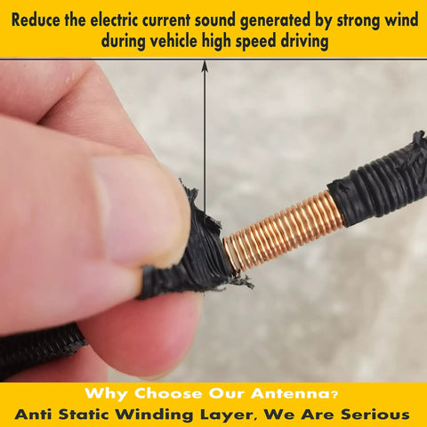 Close-up of copper coil inside Six And Three Quarters Inch Rubber Antenna Replacement For Ford Explorer 2011 To 2019. Weather resistant.