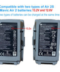 Air 2S Mavic Air 2 Battery Charger Hub 5 In 1 Rapid Parallel Charger With Wall And Car Adapters for DJI battery types showing 13.2V and 12.6V