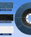 10-pack flap discs for angle grinder, 4.5-inch, 40-grit zirconia with fiberglass backing and metal mounting ring