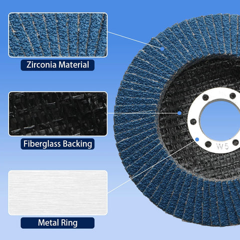 10-pack flap discs for angle grinder, 4.5-inch, 40-grit zirconia with fiberglass backing and metal mounting ring