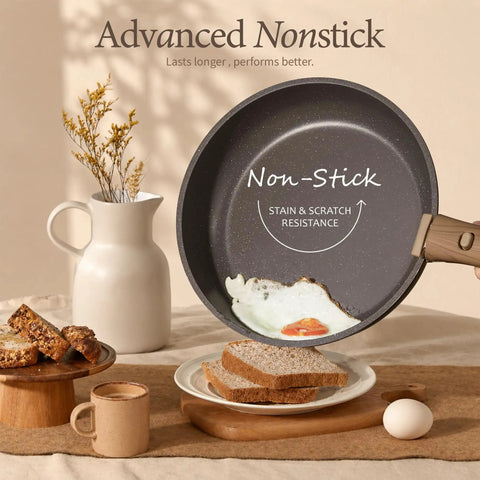 27 Piece Nonstick Pots And Pans Set With Detachable Handle, Dishwasher Safe, Induction Compatible, frying pan with egg