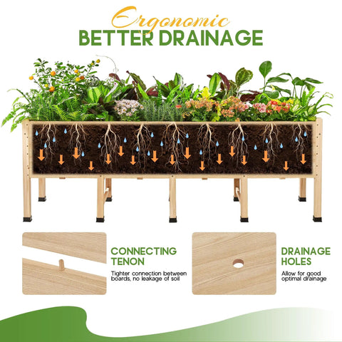 7x2 Ft Raised Garden Bed With 16 Inch Depth And Legs, Drainage Holes, Perfect For Deep Rooted Veggies, Flowers And Herbs