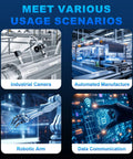 Various industrial use scenarios for M12 A Code 5 Pin Male To 5 Pin Female Waterproof Connector Cable, including cameras and automation.