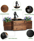 Outdoor Water Fountain With Wooden Barrel Style Floor Standing Rectangular Pump Old Fashioned Flower Box Water Feature