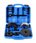 Top Notch 85Mm Front Hub Bearing Removal And Installation Kit Featuring Tough Steel Puller Clamps, organized in a blue carrying case.